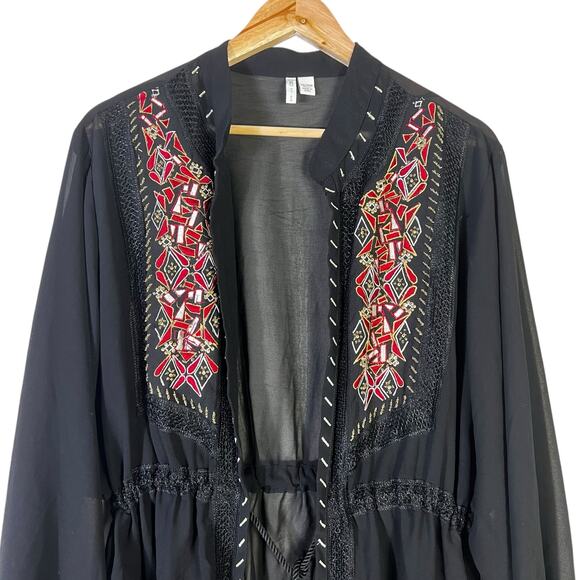 Cato Embroidered Boho Sheer Cardigan Womens 18W Black Tassel Duster Boho Tribal - Picture 3 of 8